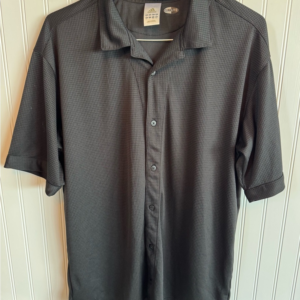 Adidas Men's Charcoal Button Down Short Sleeve Polo Shirt Embroidered Logo